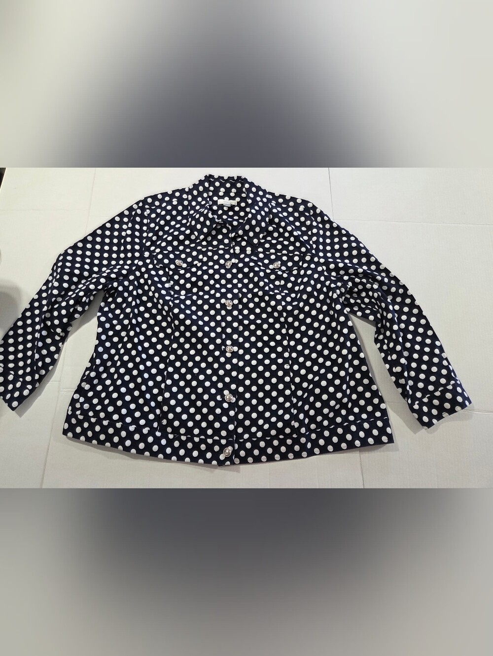 CJ Banks Navy Blue Polka Dot Button-Down Shirt